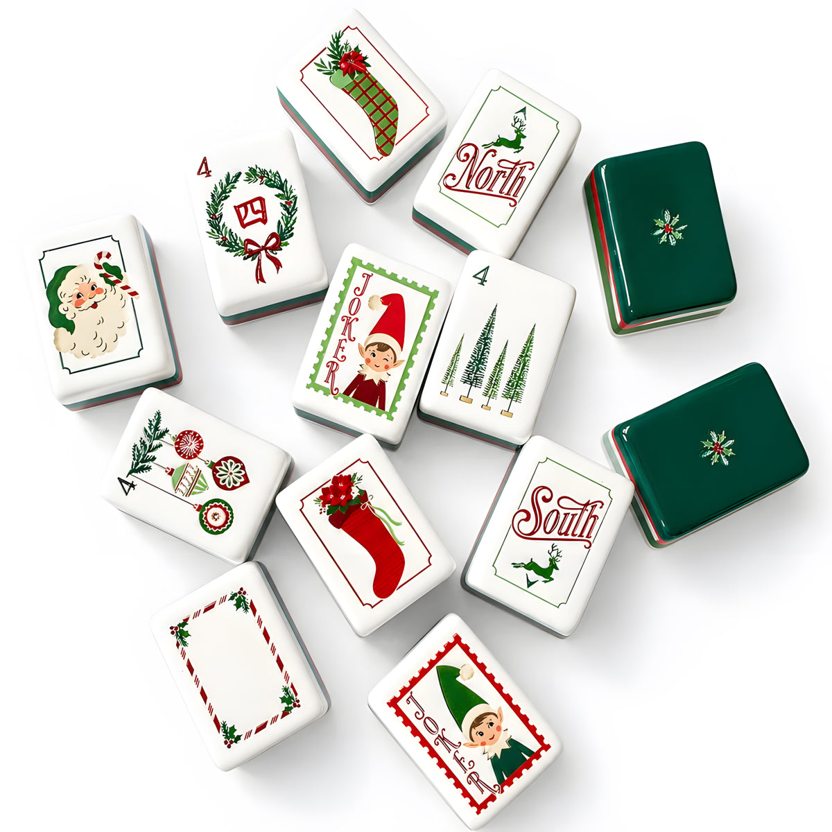 Christmas American Mahjong Set – 160 Acrylic Tiles with Santa, Elf Jokers & Holiday Designs