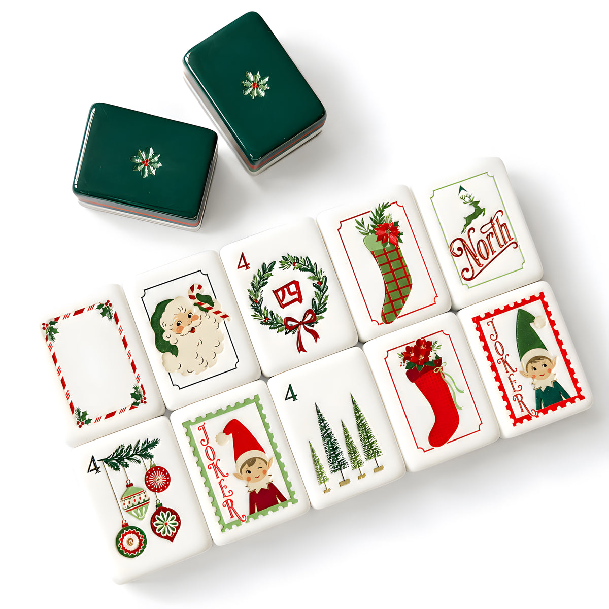 Christmas American Mahjong Set – 160 Acrylic Tiles with Santa, Elf Jokers & Holiday Designs