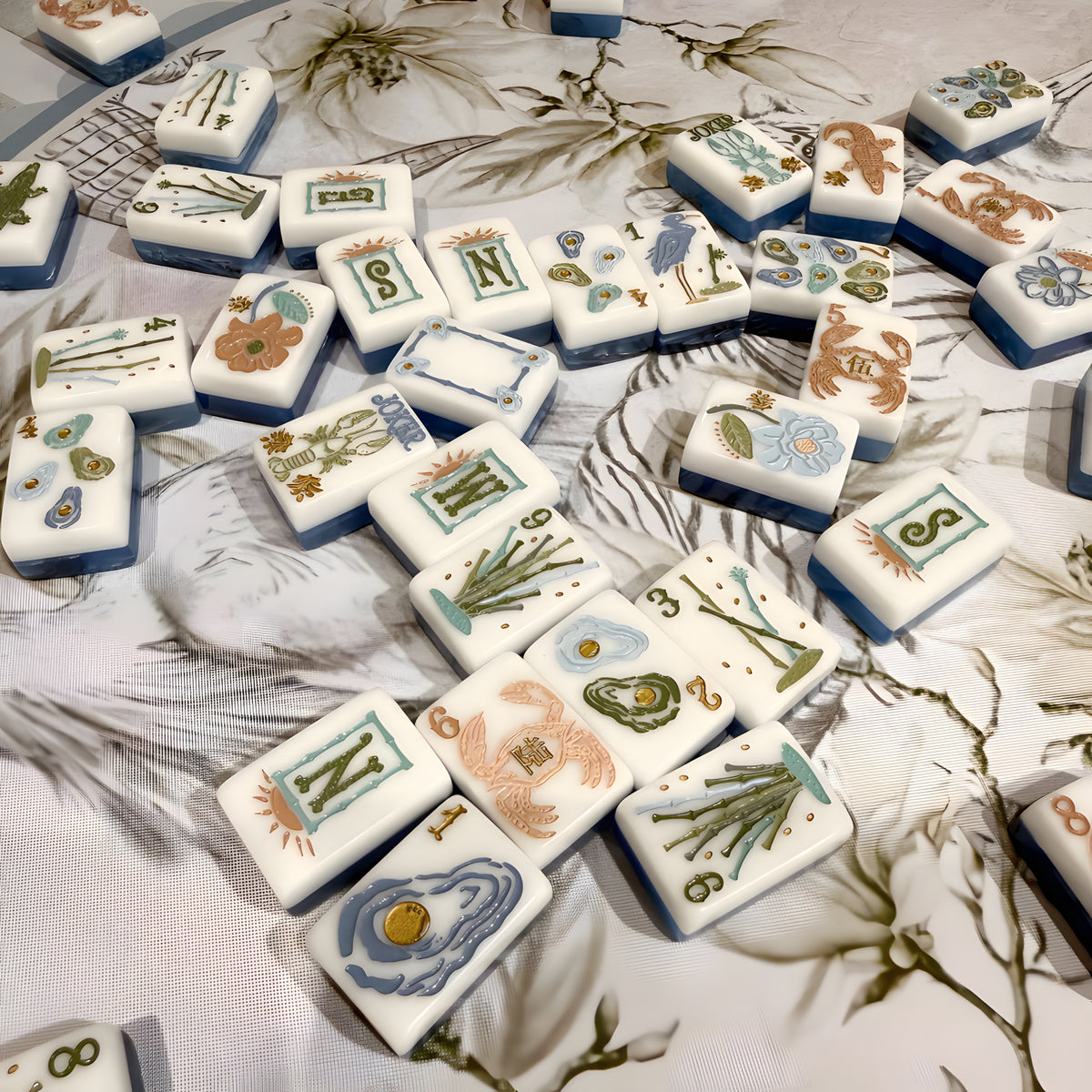 Coastal American Mahjong Set – 160 Engraved Ocean Blue Acrylic Tiles with Lobster Jokers