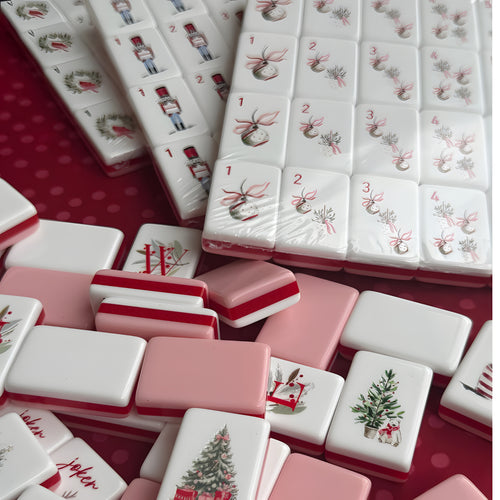 Pink Christmas Mahjong Tiles – American Mahjong Set with 160 Watercolor Acrylic Tiles