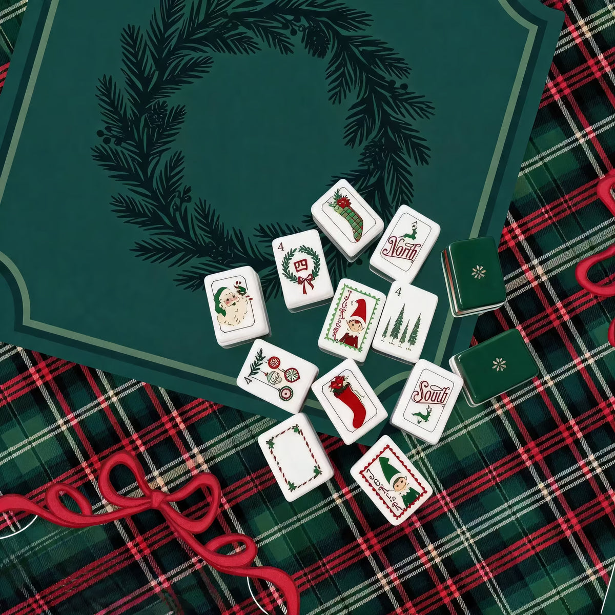 Christmas American Mahjong Set – 160 Acrylic Tiles with Santa, Elf Jokers & Holiday Designs